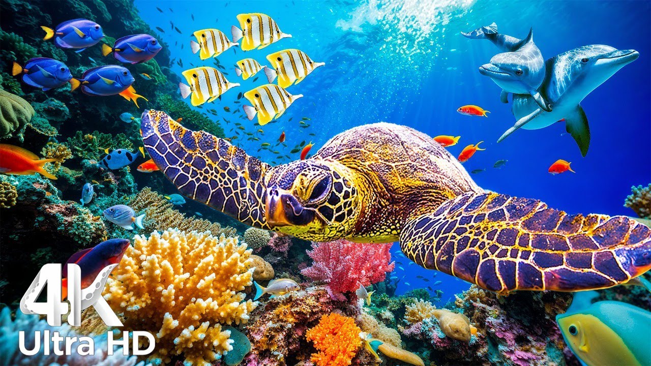 4K Ocean Dreams - Colorful Coral Fish & Jellyfish - Calming Music for Meditation and Sleep