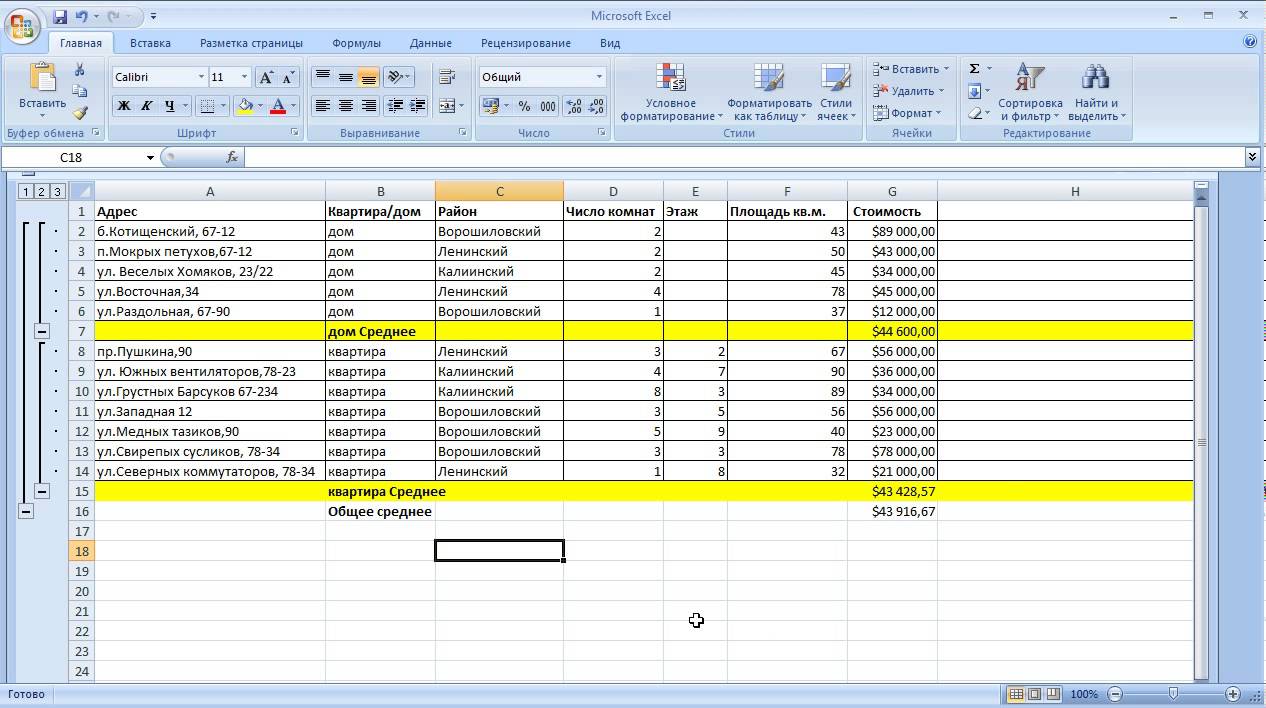 Excel для полных чайников Урок 14 Промежуточные итоги