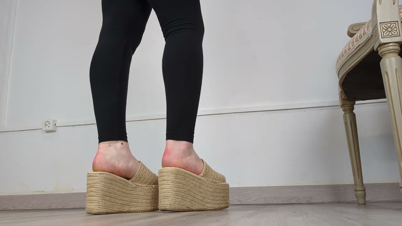 👡 ASMR Jute Platform Wedge Mules: Satisfying Cross-Leg Swing & Walking Sounds (No Talking)