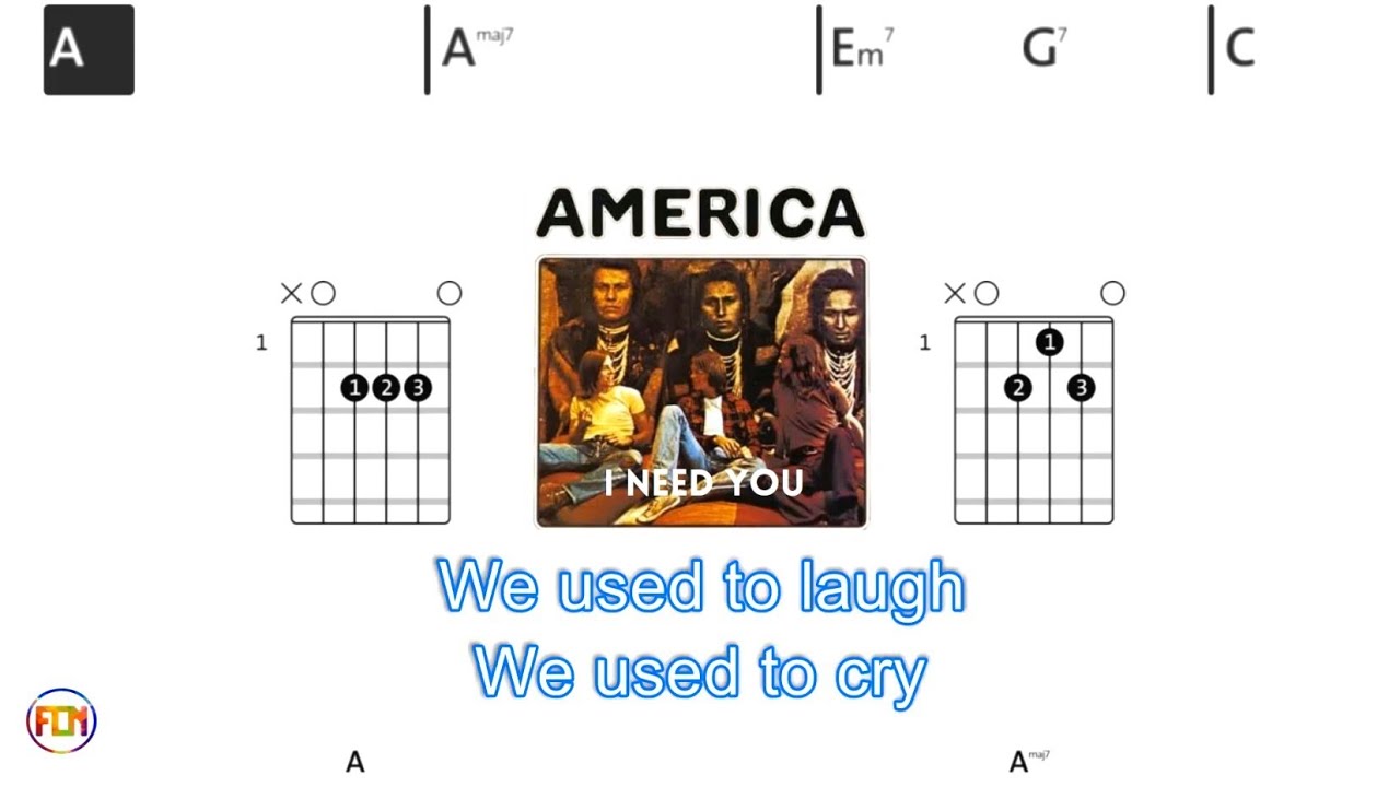 AMERICA - I Need you | Scrolling Guitar Chords & Lyrics