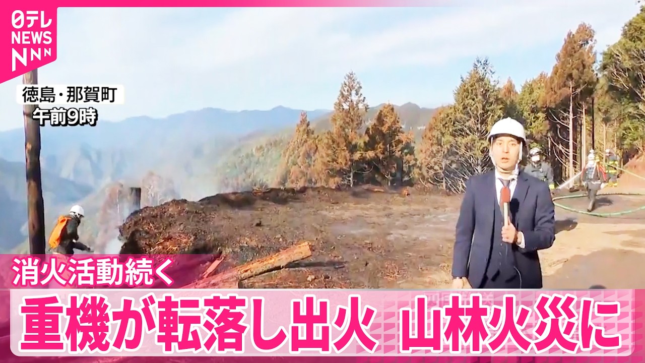 【山林火災】重機が林道から転落して出火  山林に燃え移る  徳島・那賀町