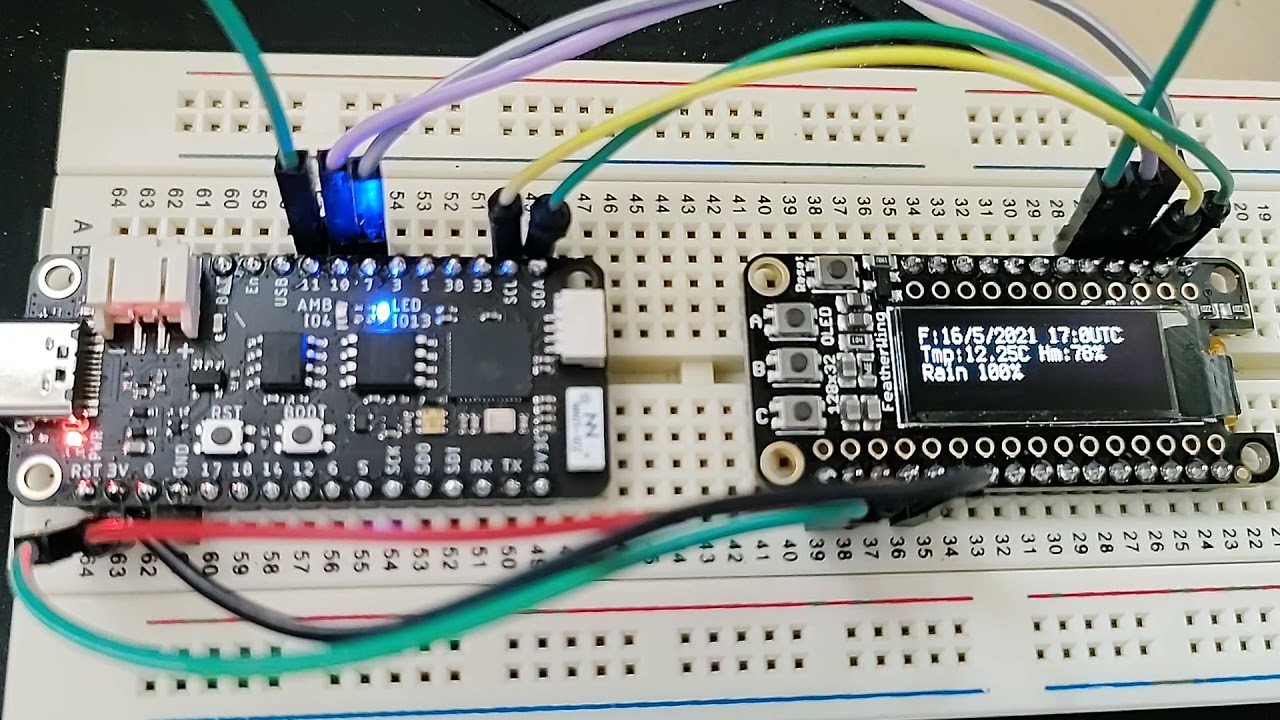 Feather S2 with Adafruit OLED FeatherWing - Weather forecasting station