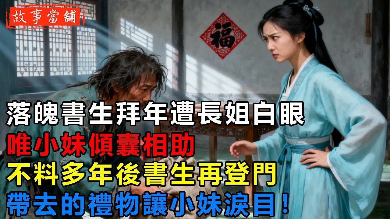 落魄書生拜年遭長姐白眼，唯小妹傾囊相助，不料多年後書生再登門，帶去的禮物讓小妹淚目！| 民間故事 | 故事當舖