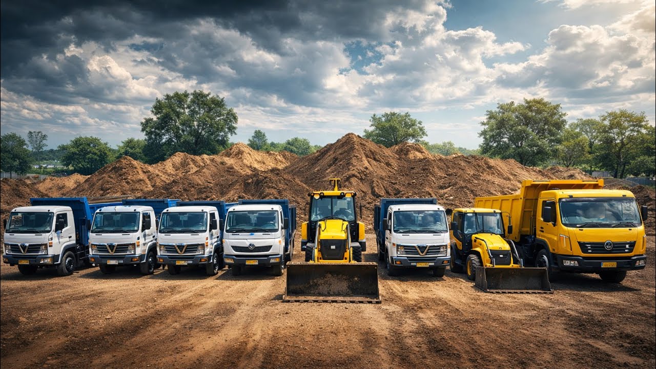 All working jcb 3dx and tata dump  truck loading black mud