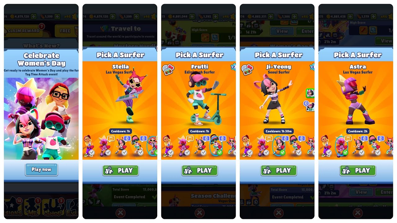 Celebrate Women's Day Subway Surfers Tricky Heart Outfit vs Astra vs Frutti vs Ji-Yeong vs Stella