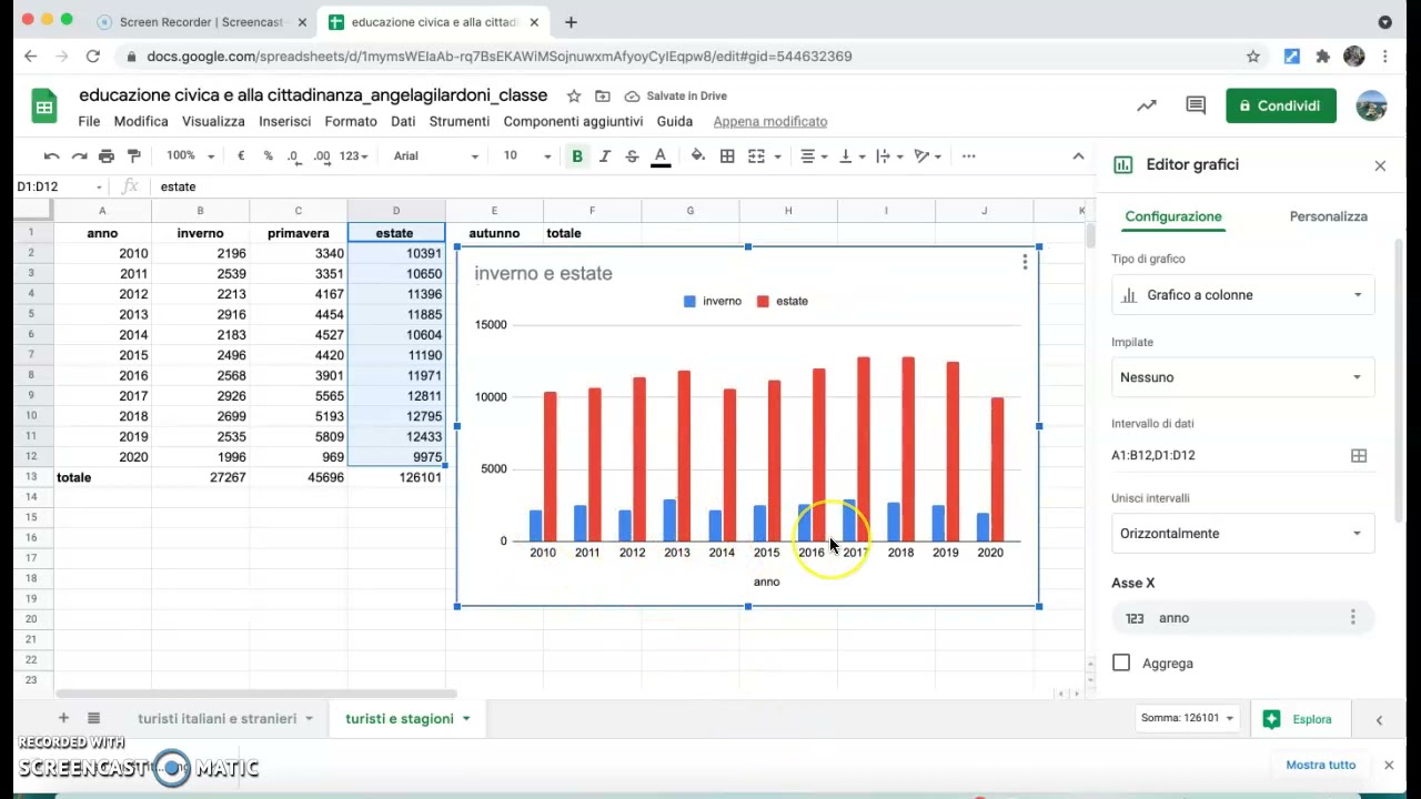 Istogramma fogli di calcolo google