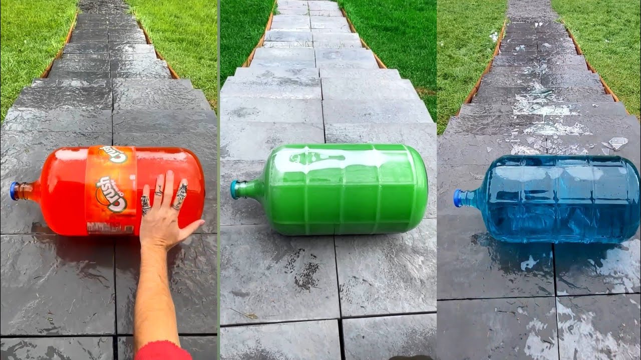 Throwing Bottle Down Stairs -969 | Breaking glass bottle | Crushing crunchy things #asmr #satisfying