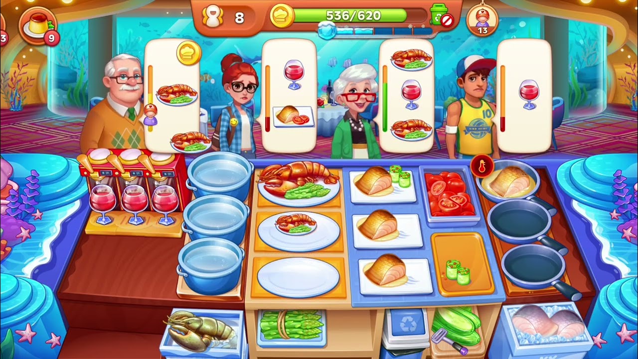 Crazy Cooking: Steamed shrimp, Salmon and Fruit Juice- Best Kitchen - Level 56-59 - Cooking Madness 