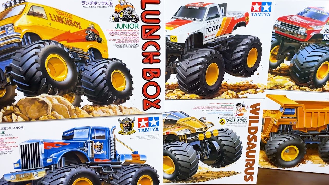 タミヤ「ワイルドミニ四駆」6台を組み立ててみた！ランチボックスとキットカットの壁。ブルヘッドやワイルドザウルス