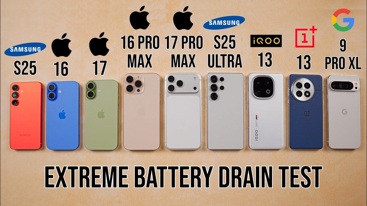 iPhone 17 / 17 Pro Max / 16 /  16 Pro Max / Samsung S25 Ultra / S25 / iQOO 13 Battery Drain Test