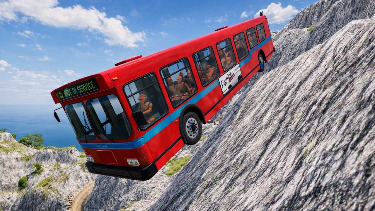 Massive Bus vs Car Crash on cliff road🔥| Realistic Damage | BeamNG Drive