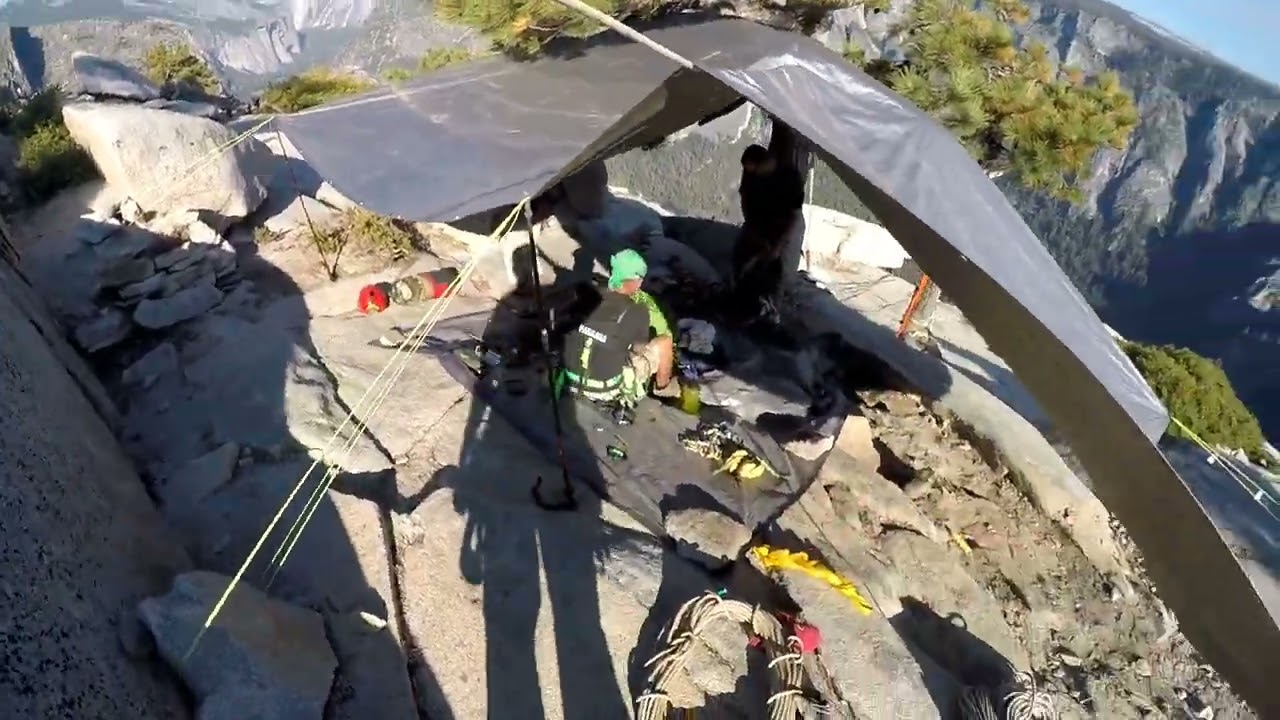 Cliff top at El Capitan, Yosemite National Park during Rappel and Climb week with a 3000' rope.