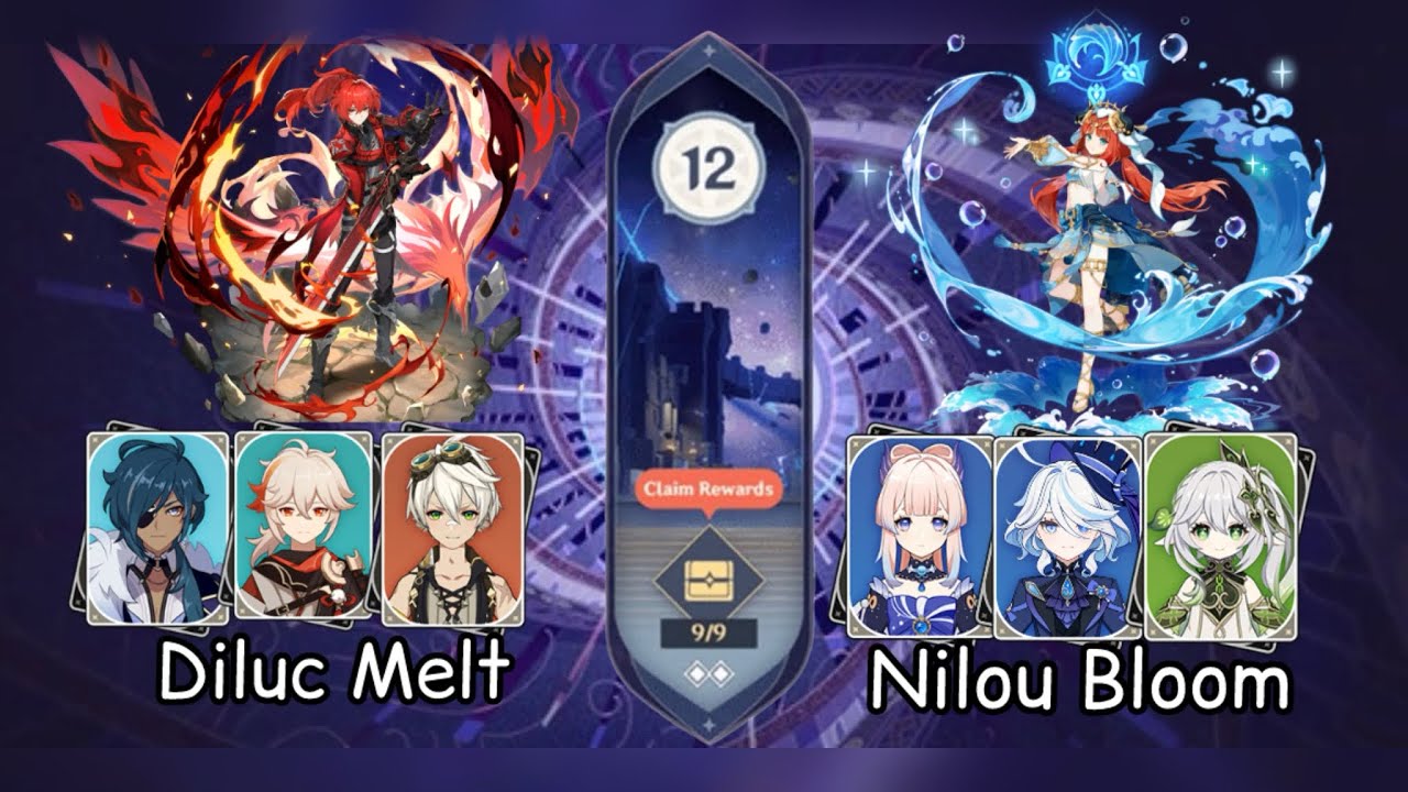 [Genshin Impact] | Diluc Melt + Nilou Bloom -Spiral Abyss 4.7| Floor 12 (9★)