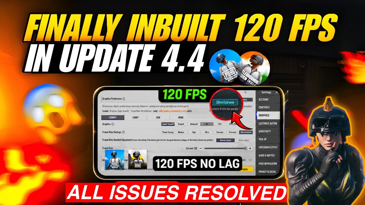 Unlock 120 fps in pubg/bgmi in update 4.4 | unlock in built 120fps in any device | unlock 120fps.