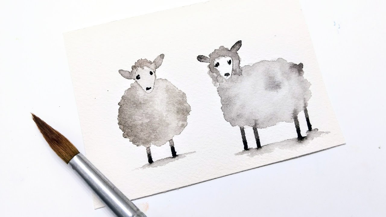 Quick sheep clip art painting tutorial » How to paint fluffy sheep in watercolor for beginners