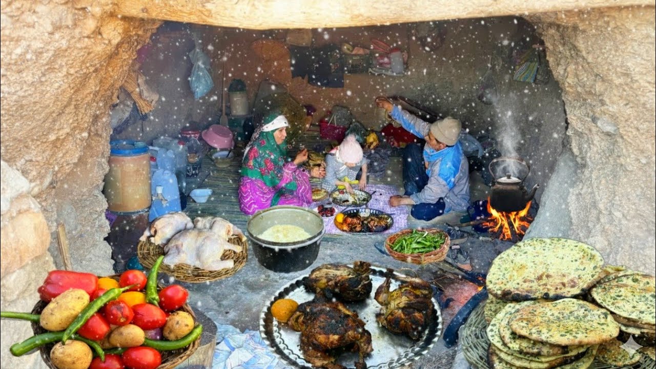 Snowy Day In Northern IRAN: Cooking Traditional Stuffed Chicken, Bread & Beautiful Village Life