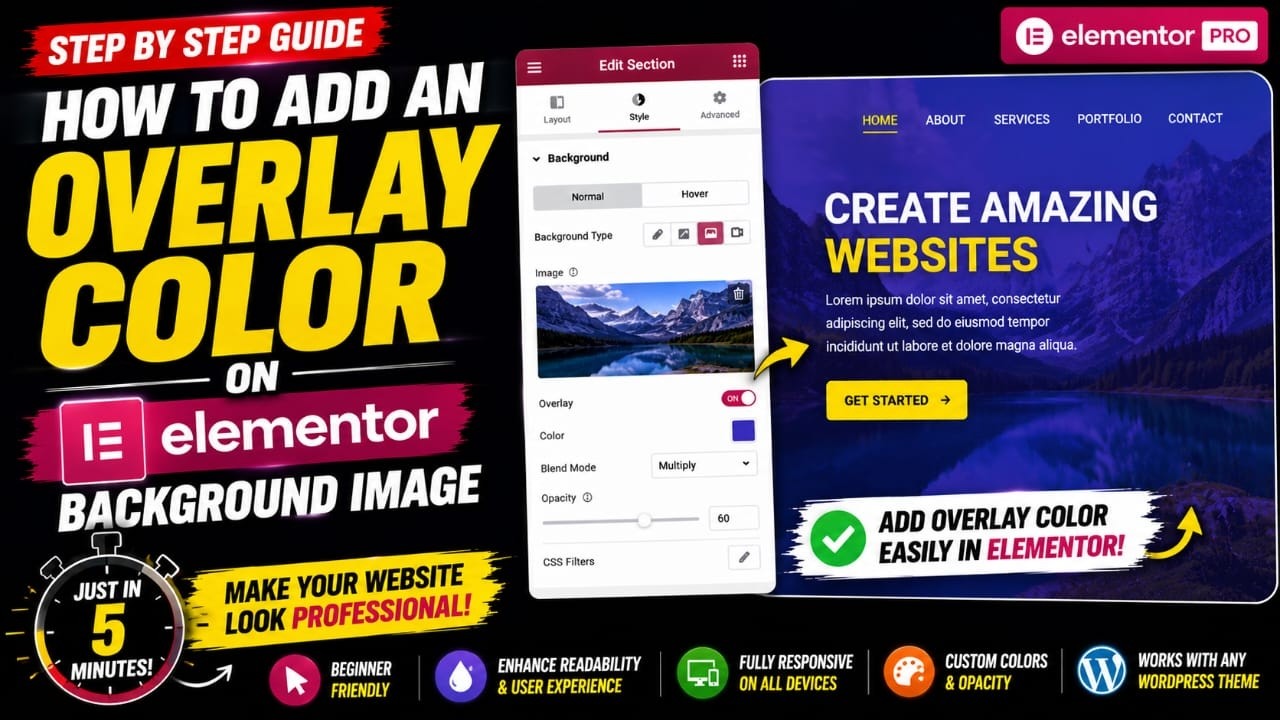 How to add an overlay color on background image in elementor wordpress