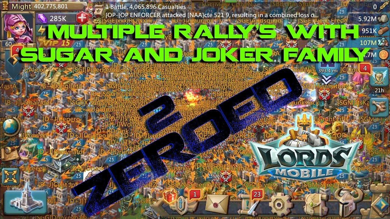 2 Players ZEROED with multiple Rally's from Sugar & Joker family - Lords Mobile