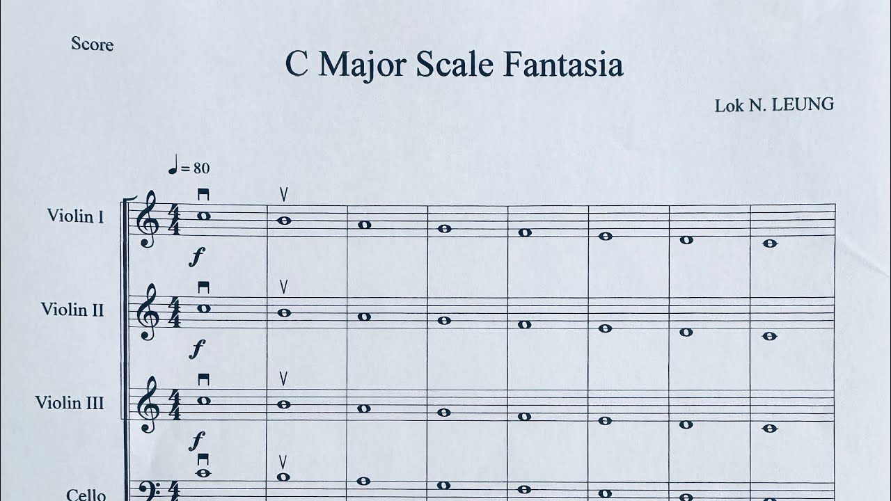 Full Strings score, C Major scale Fantasia, original composition for Junior String Orchestra, 梁樂原創曲