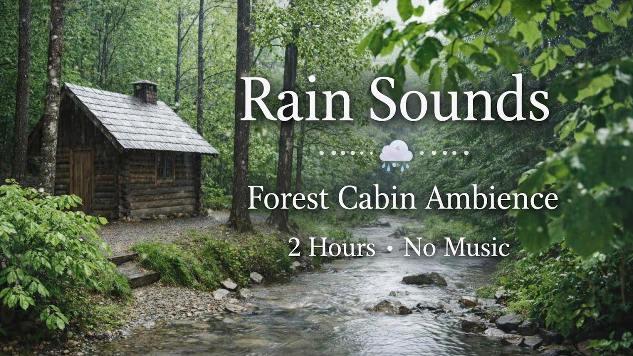 Rain Sounds for Sleeping 🌧️ Forest Cabin & Stream Ambience (2 Hours, No Music)