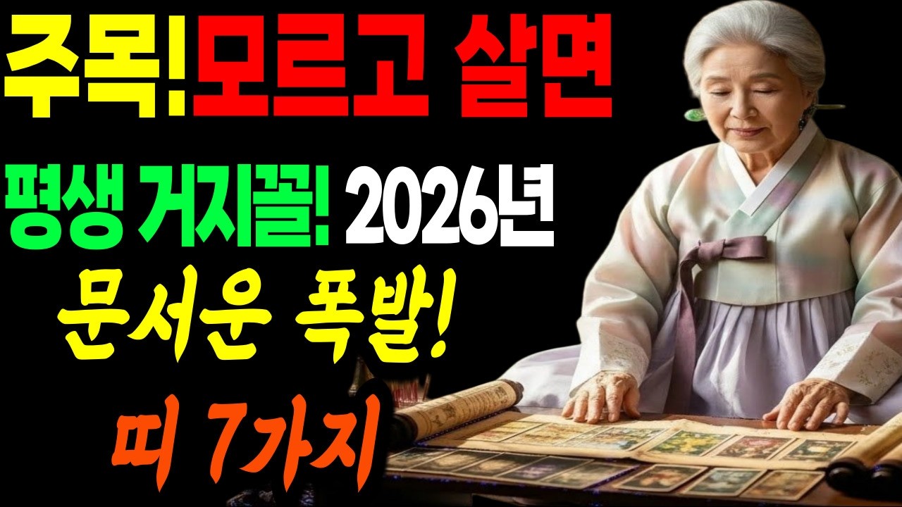모르고 살면 평생 거지꼴! 2026년 문서운 폭발하는 띠 7가지 #문서운 #부동산운 #재물운
