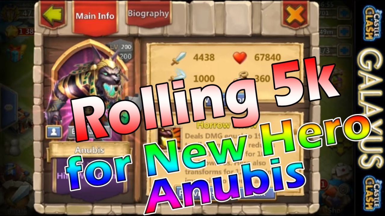 Rolling 5k Gems for New Hero Anubis or Skull Knight/100k Shards Ready to Level Heroes Castle Clash