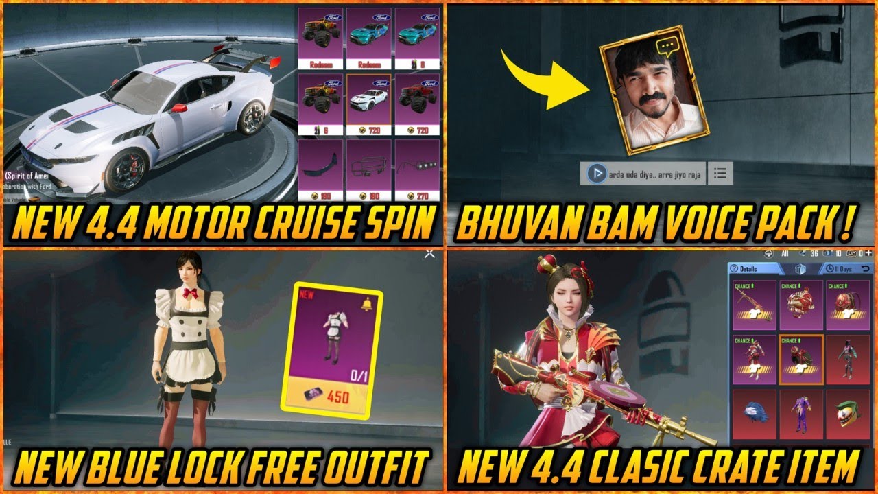 🔴 BGMI Next 4.4 Update Motor Cruise Spin | Blue Lock Prize Path | Next 4.4 Classic Crate Rewards 