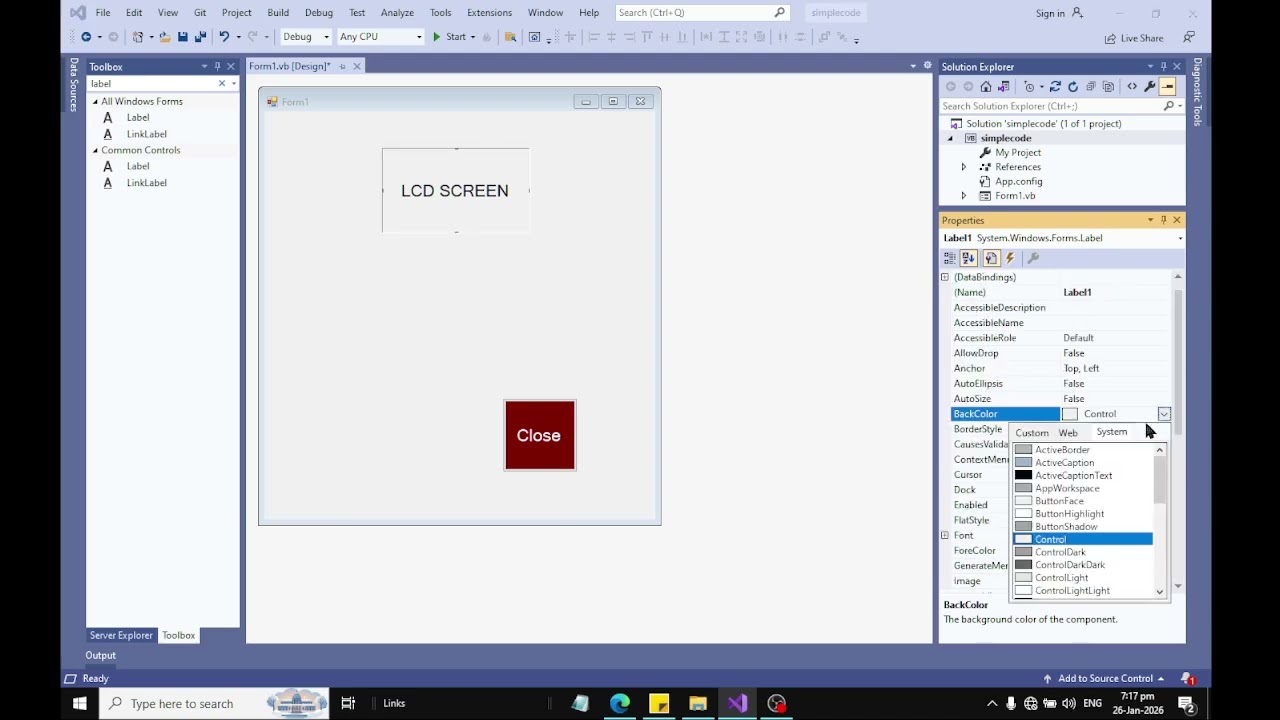 How write code on form Control first Basic code