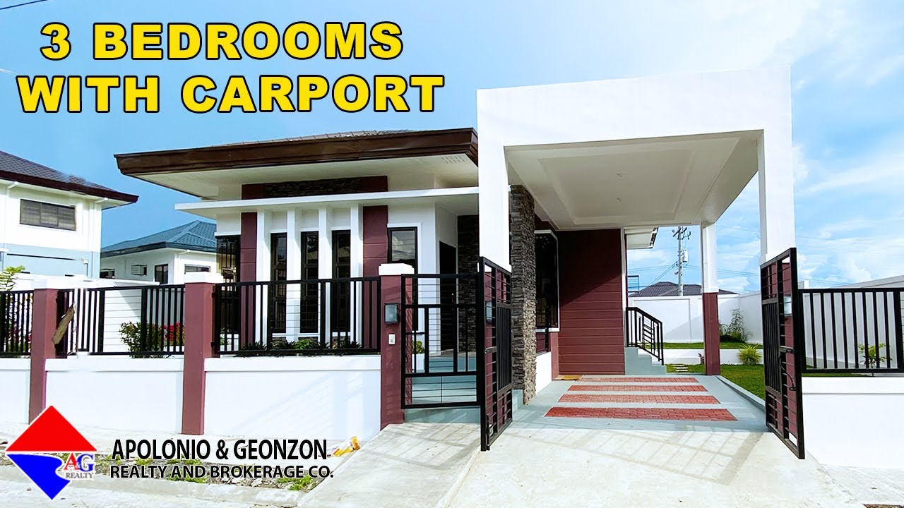 Beautiful 3 Bedrooms Bungalow House with Carport Design For Sale in Davao City, Philippines