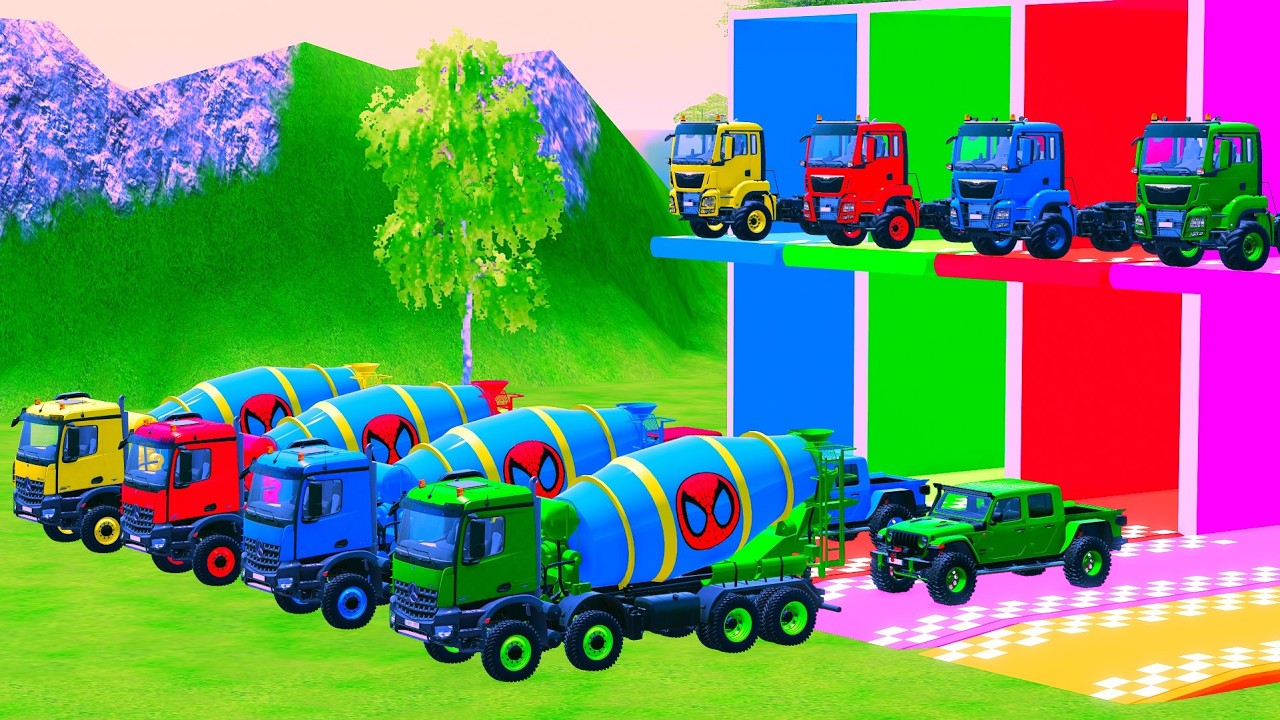 LONG FLATBED TRAILER - Transporting Kamaz Truck, All Colorful Mixer, Volvo, Man - FS 22 #41