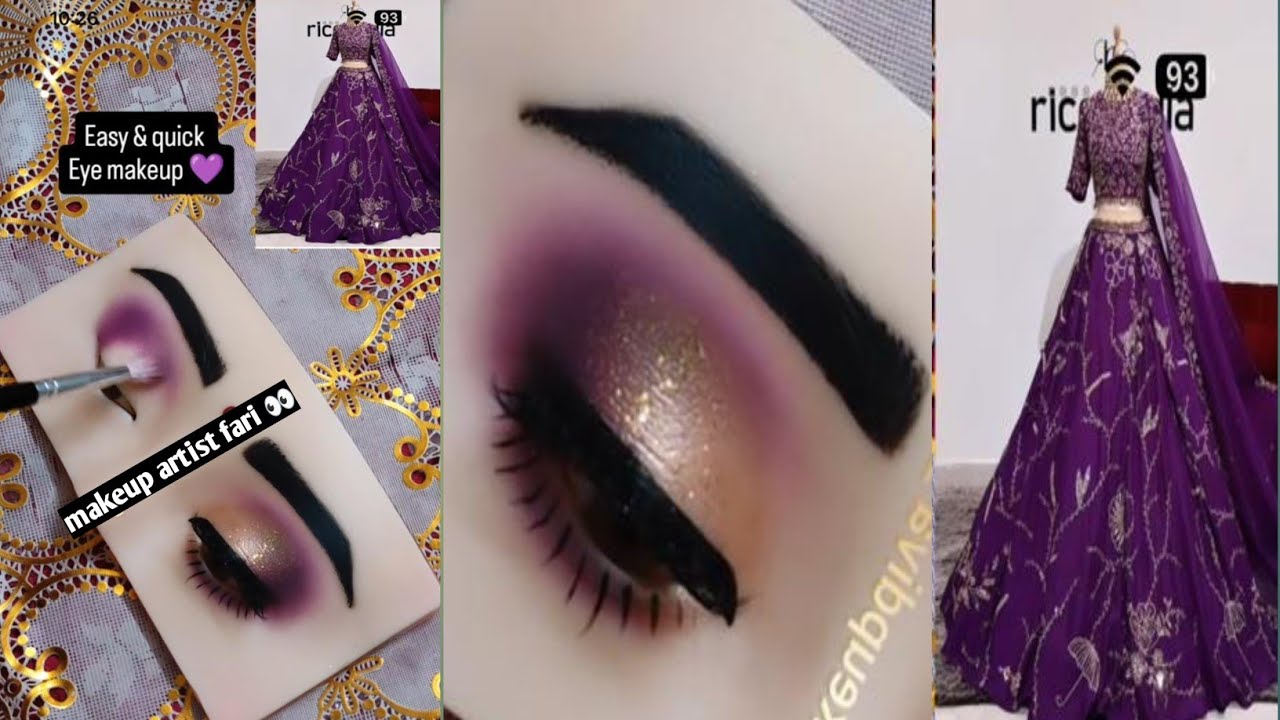 Purple golden soft eyes makeup look tutorial step by step bridal makeup tutorial 👀💄