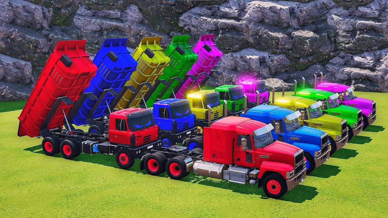 TRANSPORTING ALL TRUCK WITH DOBLE FLATBED TRAILER TRUCK, VOLVO, MACK, KAMAZ, INTERNATIONAL