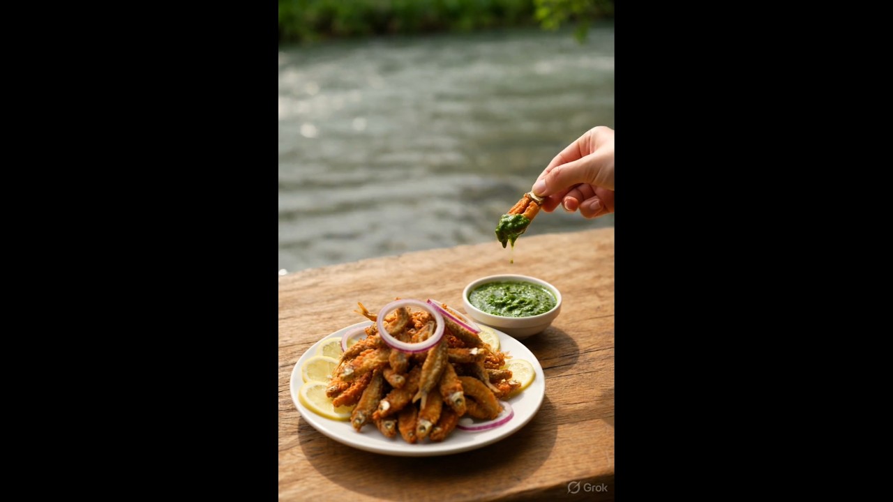 Crispy Tiny Fish Fry 🐟 | Village Style Small Fish Fry with Green Chutney | Outdoor Cooking ASMR