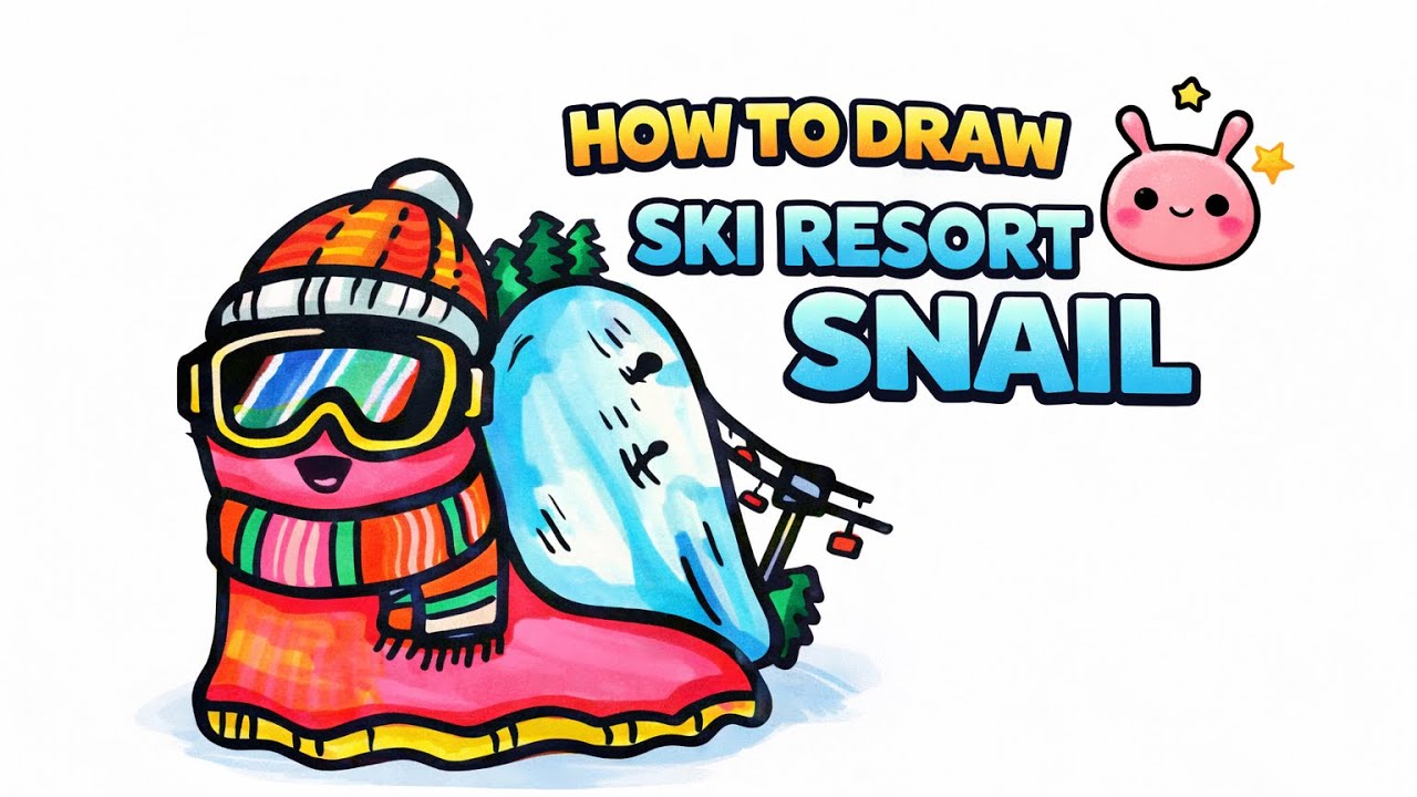 Day 18 | 28 Days of Snails Drawing Challenge | How to Draw A Ski Resort Snail 🐌｜Creative art Ideas 