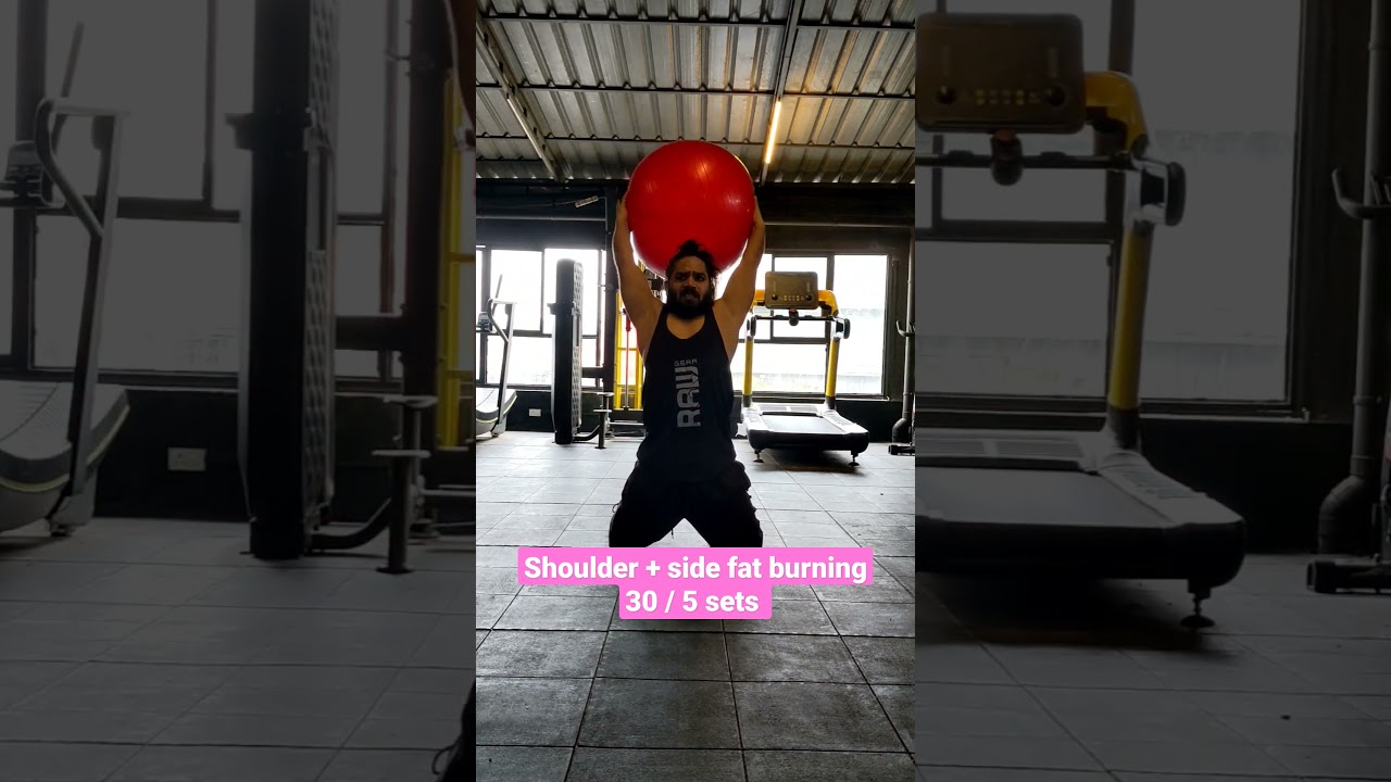 stability ball shoulder + side fat burning exercises 30/ 5 sets 