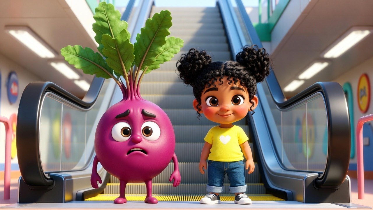 Cute Funny Escalator Fruits & Vegetables Song for Kids 🍎🥕🍌
