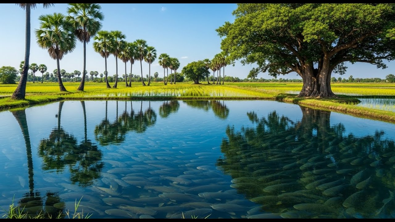 Giant Fish Schools in Clear Rice Field 🐟🐟