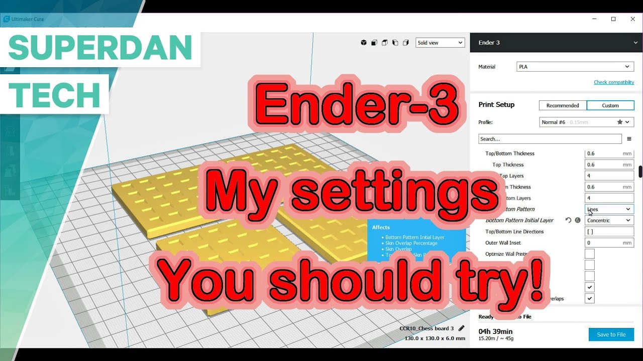 Creality Ender 3 | Expert Menu settings in Cura!