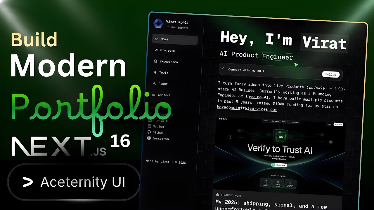 Build a Modern Developer Portfolio Website Using Next.js 16 | Dashboard UI, Animations & EmailJS