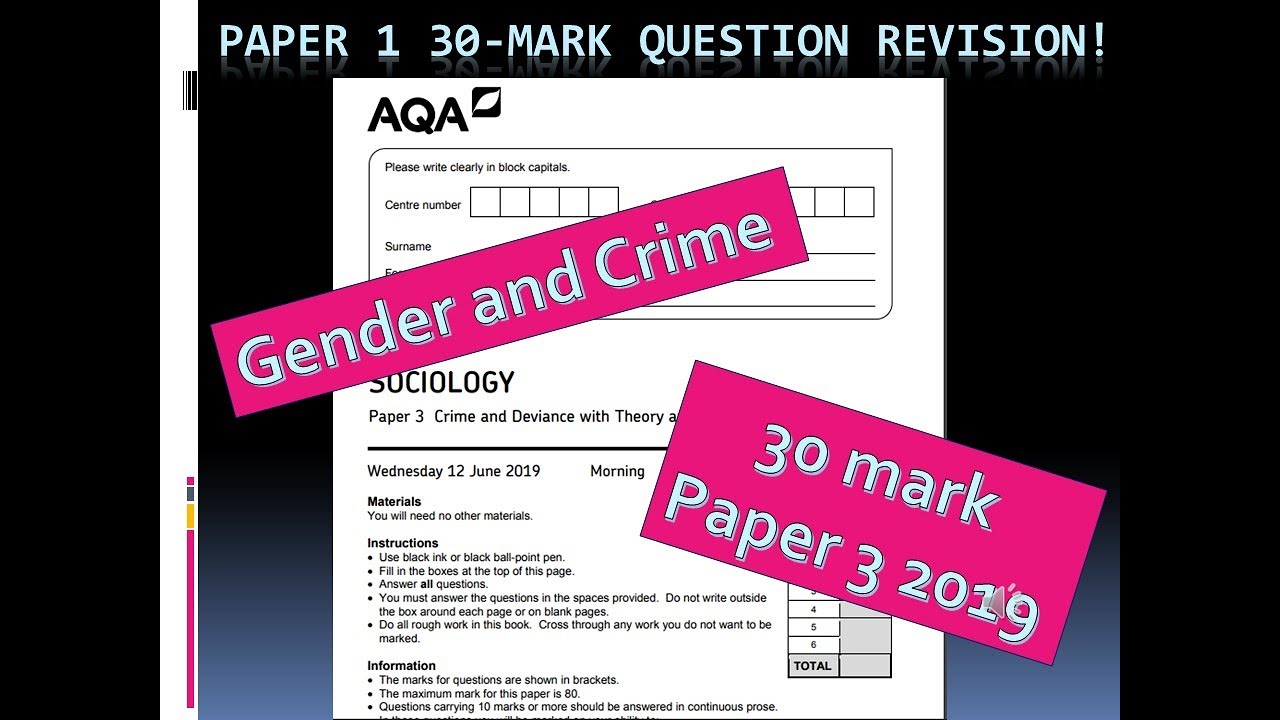 A Level Sociology: Structure for 30 mark essay (Gender and Crime) Paper 3: 2019