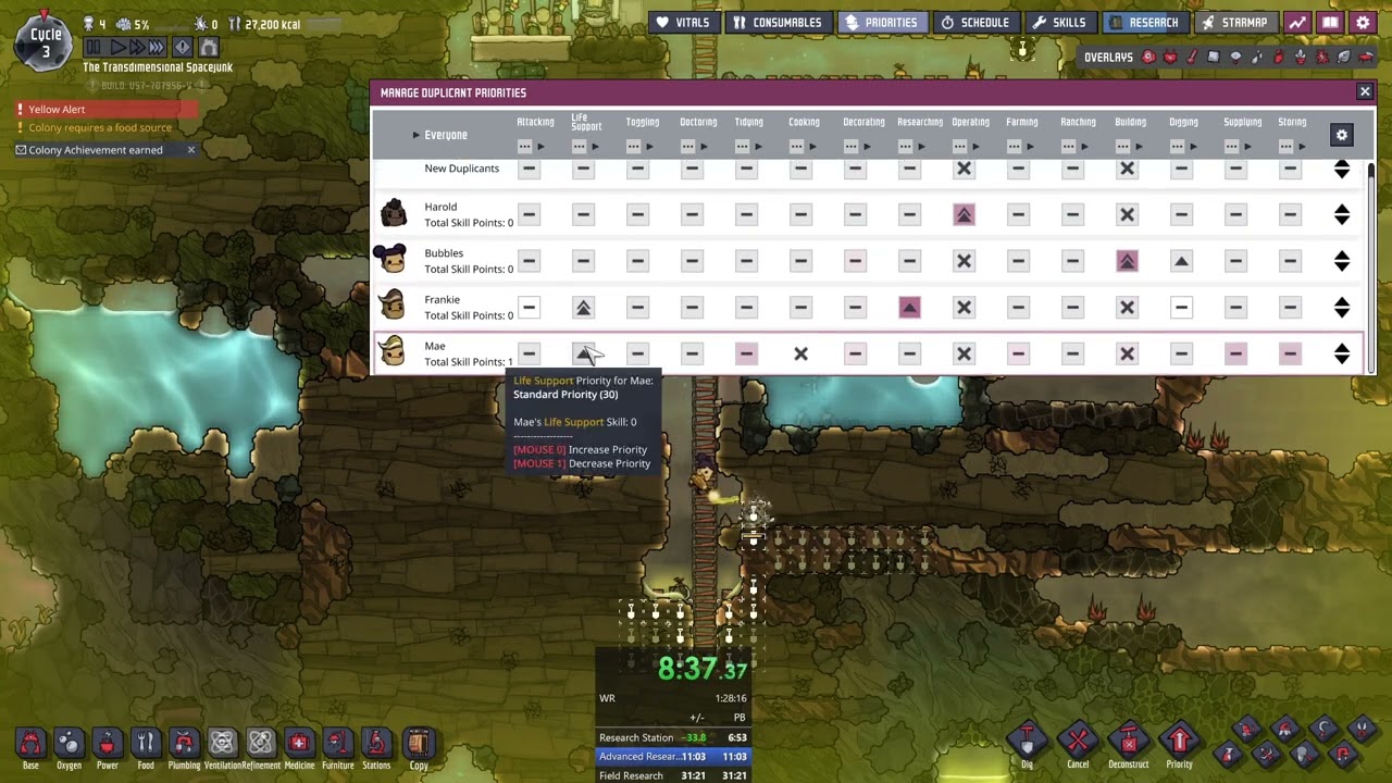 Speedrun ONI Vanilla - PB 1.25.29 First rocket launch (random seed)