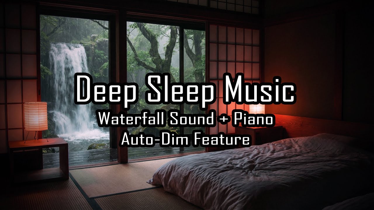 Fall Asleep Instantly Waterfall & Piano 528Hz 🌊 Screen Dims @ 30 Mins Deep Sleep, Healing.