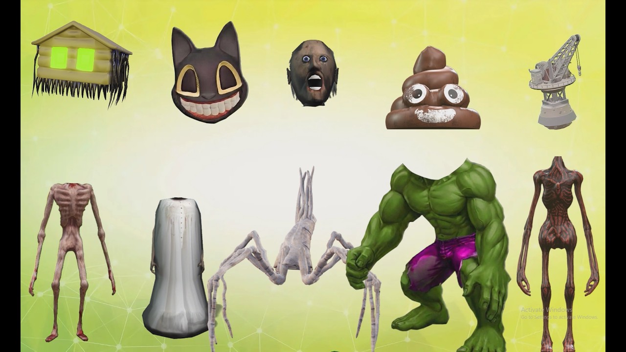 WRONG HEAD SIREN HEAD POOP, CAT HULK, GRANNY, SIREN HEAD CRANE HEAD, HOUSE HEAD