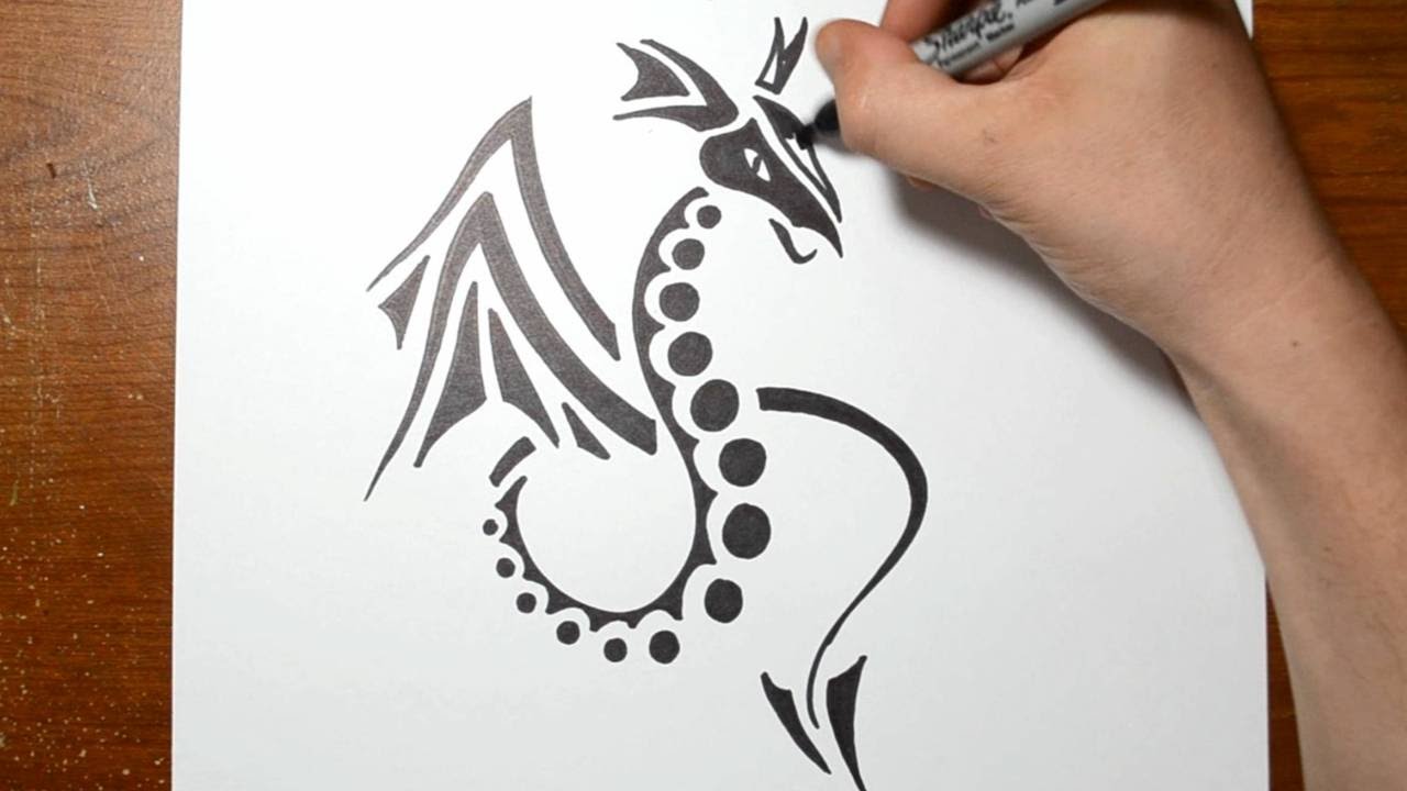 How to Draw a Tribal Dragon - Sketch 4