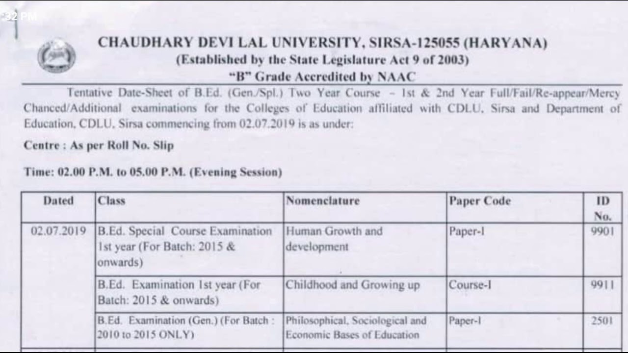 Cdlu tentative date sheet b.ed 1st &2nd year (gen.& special) naveen dahiya