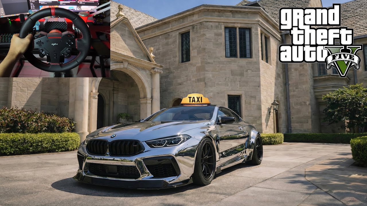 BMW M8 Competition MANSAUG Driving Uber | GTA5 + Steering wheel Gameplay |