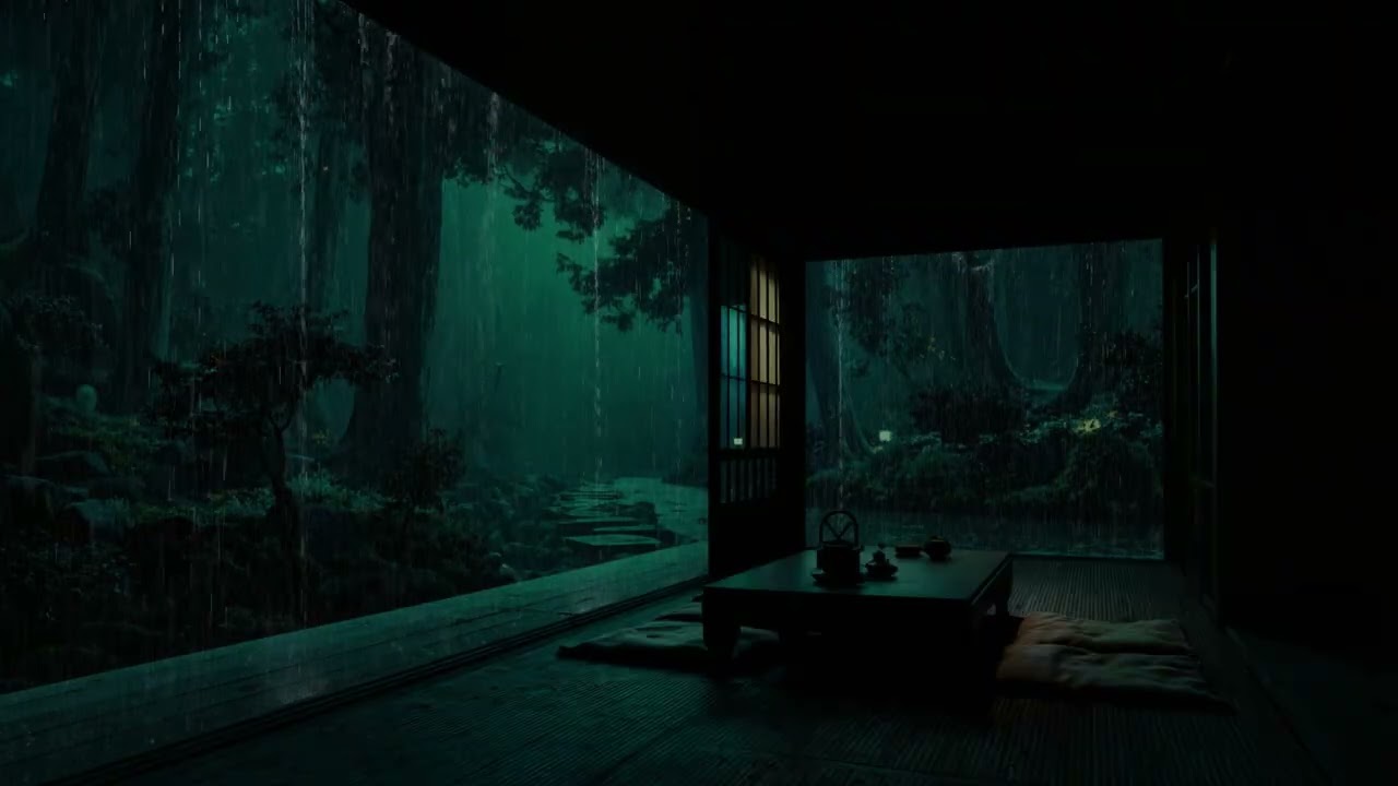 Steady Rain on a Secluded Woodland Cabin 🌧️🌙 | Cozy Dark Room Ambience (4K – No Ads)