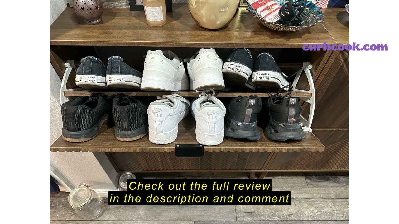 Review oakvivo Shoe Cabinet Storage, Farmhouse Freestanding Organizer with 2 Flip Drawers and 4 Wood