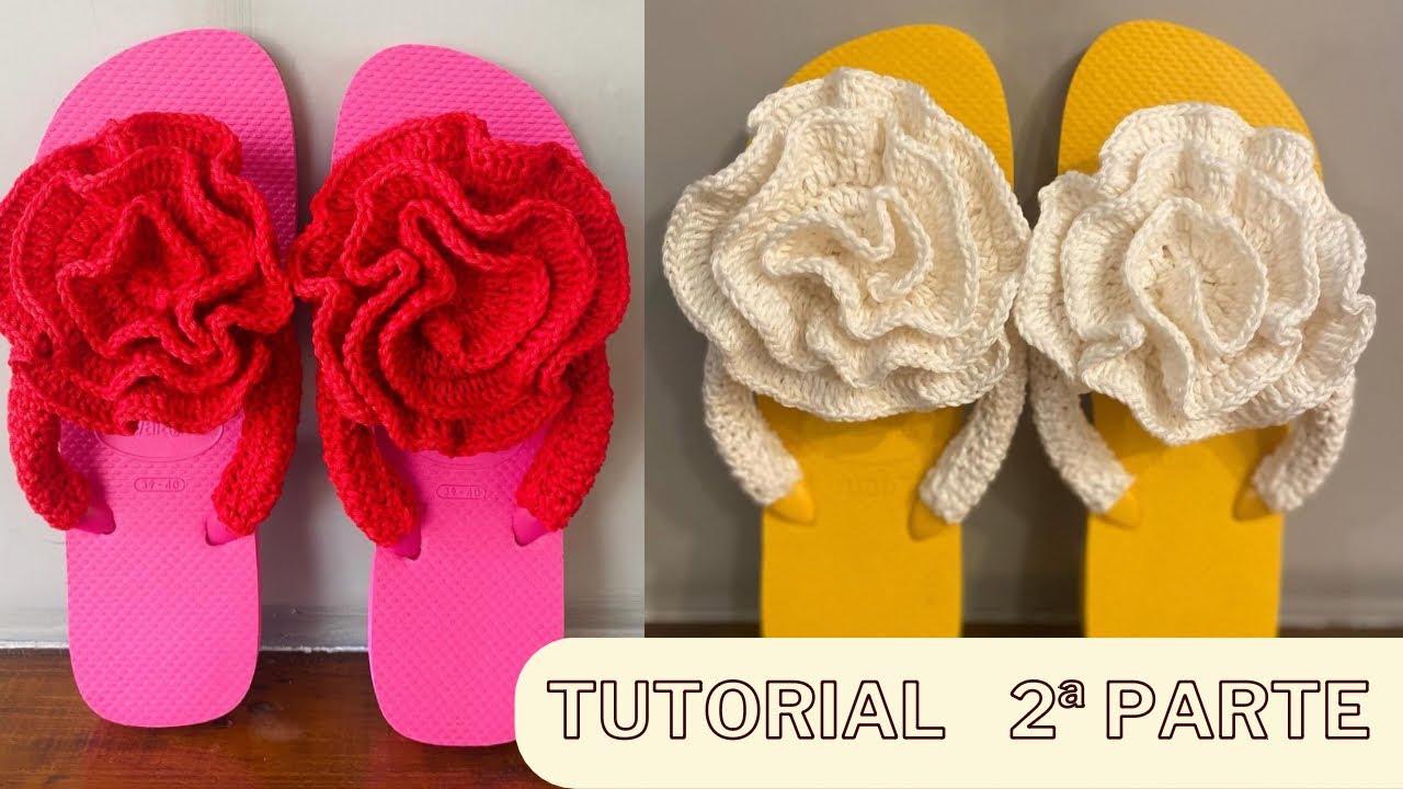 Maxi Flor Chinelo Customizado com alça de crochê. (Padrão: Cris Novais)
