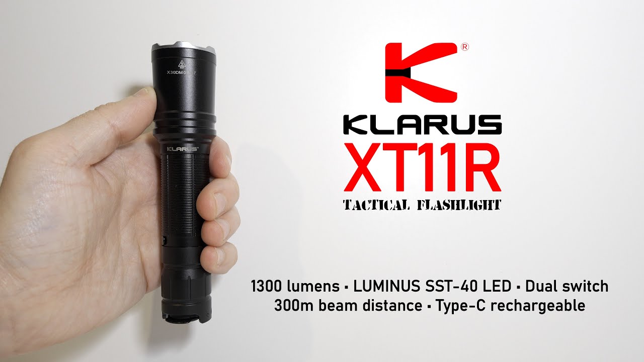 KLARUS XT11R - Tactical flashlight - 1300 lumens - 300m beam distance - Type-C rechargeable
